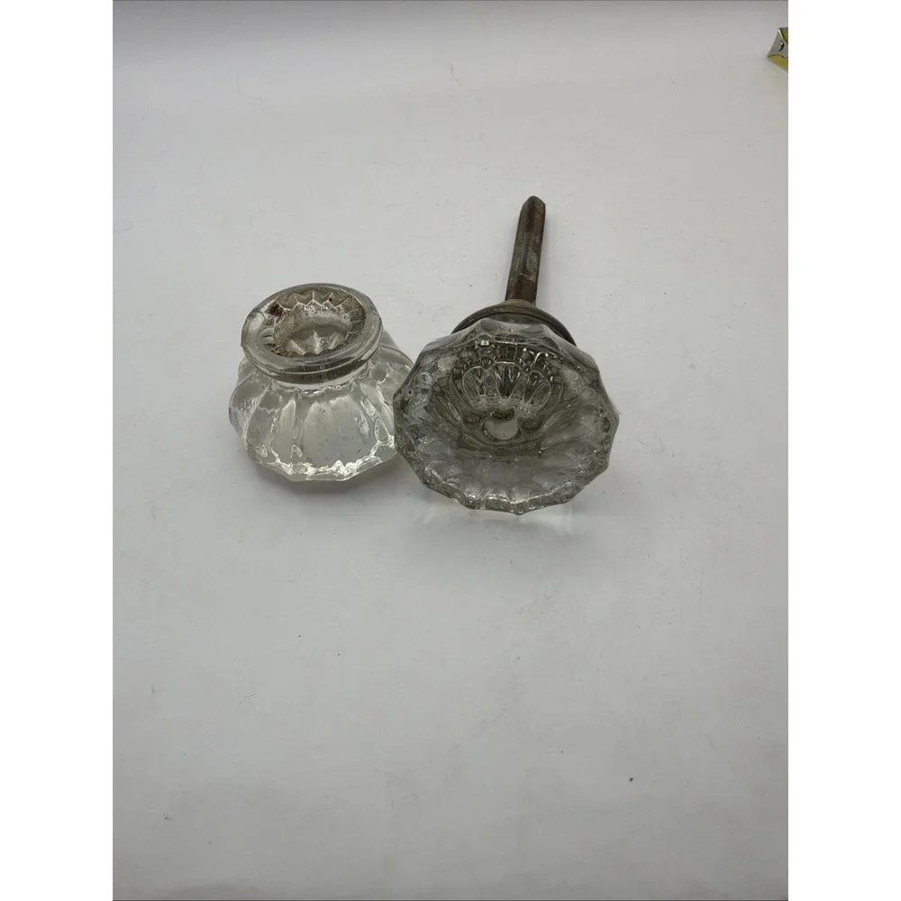 12 Point Glass Crystal Door Knob Set Pair Hardware Spindle Vintage